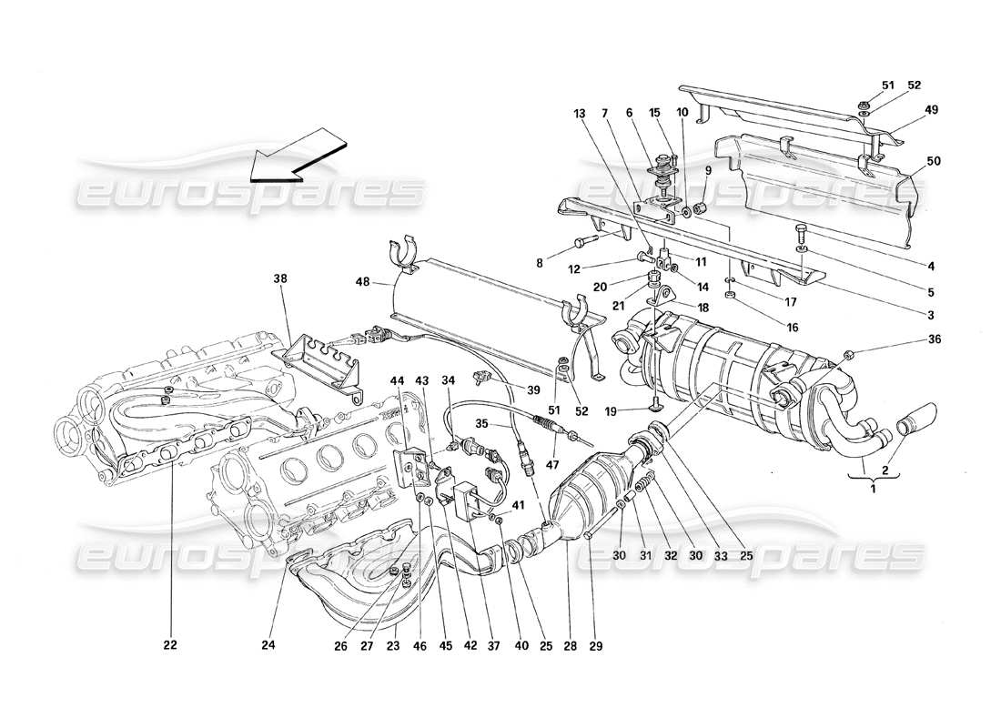ferrari 348 (1993) tb / ts impianto di scarico diagramma delle parti