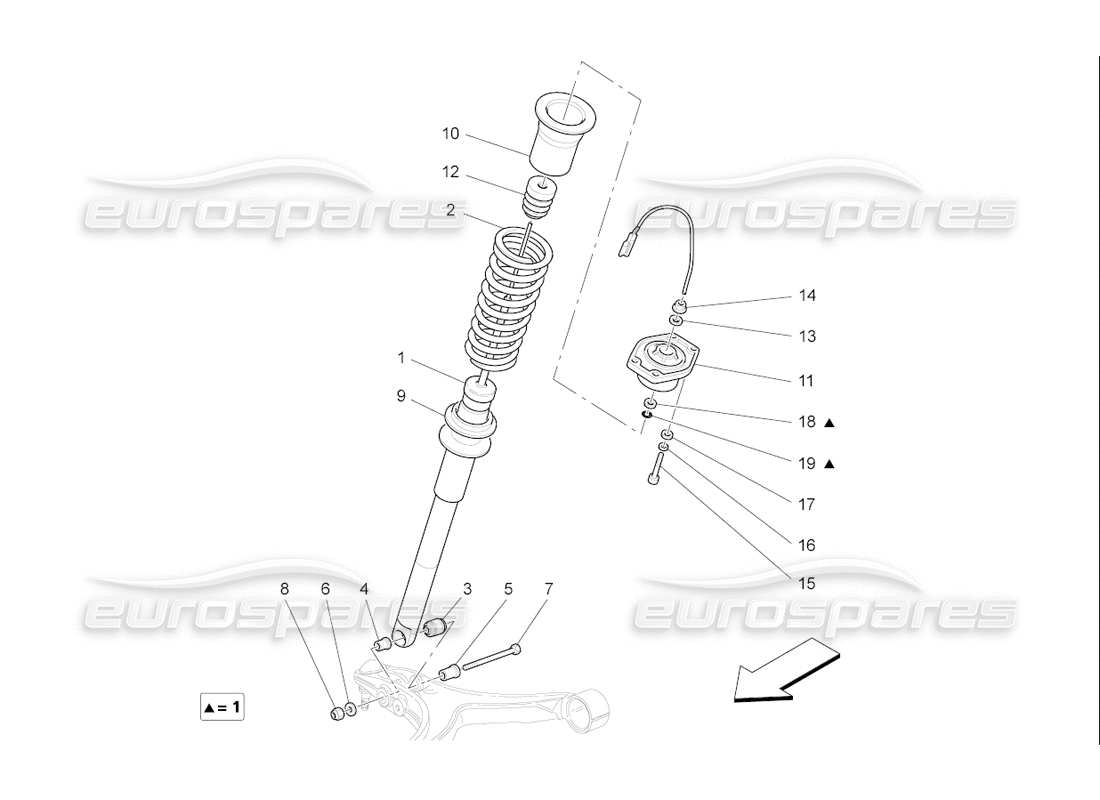 maserati qtp. (2006) 4.2 f1 diagramma delle parti dei dispositivi dell'ammortizzatore anteriore