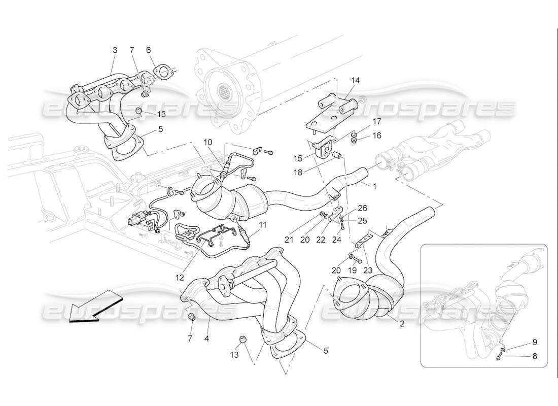 maserati qtp. (2006) 4.2 f1 diagramma delle parti dei convertitori pre-catalitici e dei convertitori catalitici