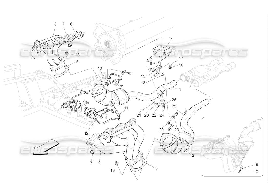 maserati qtp. (2006) 4.2 f1 convertitori pre-catalitici e convertitori catalitici diagramma delle parti