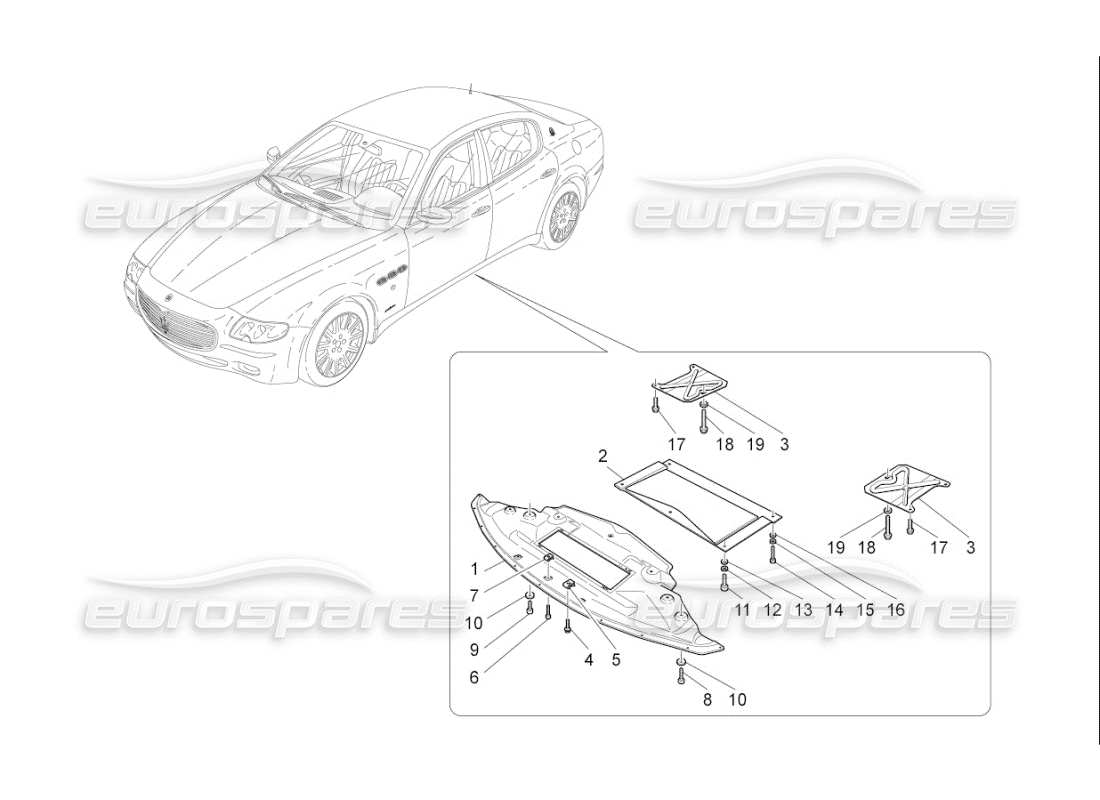 maserati qtp. (2009) 4.7 auto schema delle parti delle protezioni sottoscocca e sottopavimento