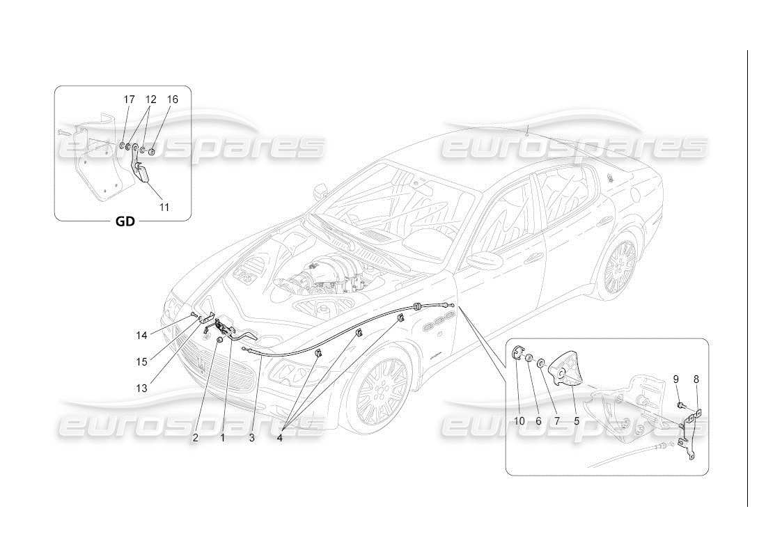 maserati qtp. (2007) 4.2 auto pulsante apertura coperchio anteriore diagramma delle parti