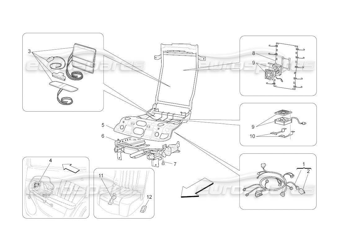 maserati qtp. (2011) 4.7 auto sedili posteriori: meccanica ed elettronica schema delle parti