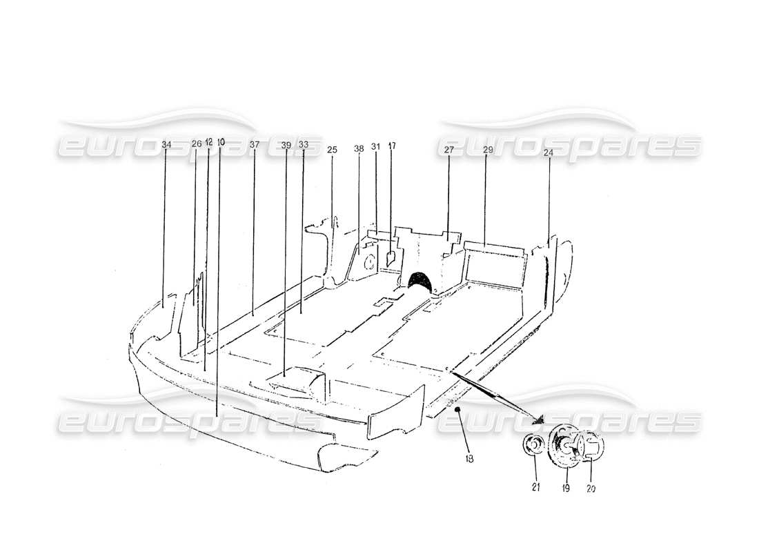 ferrari 275 (pininfarina coachwork) gruppo tappeti e rivestimenti interni vettura schema parte