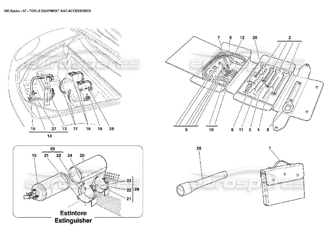 ferrari 360 spider strumenti attrezzature e accessori diagramma delle parti