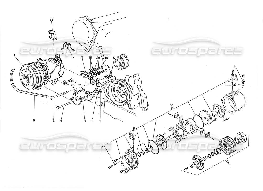 maserati 228 diagramma delle parti del compressore d'aria e delle staffe