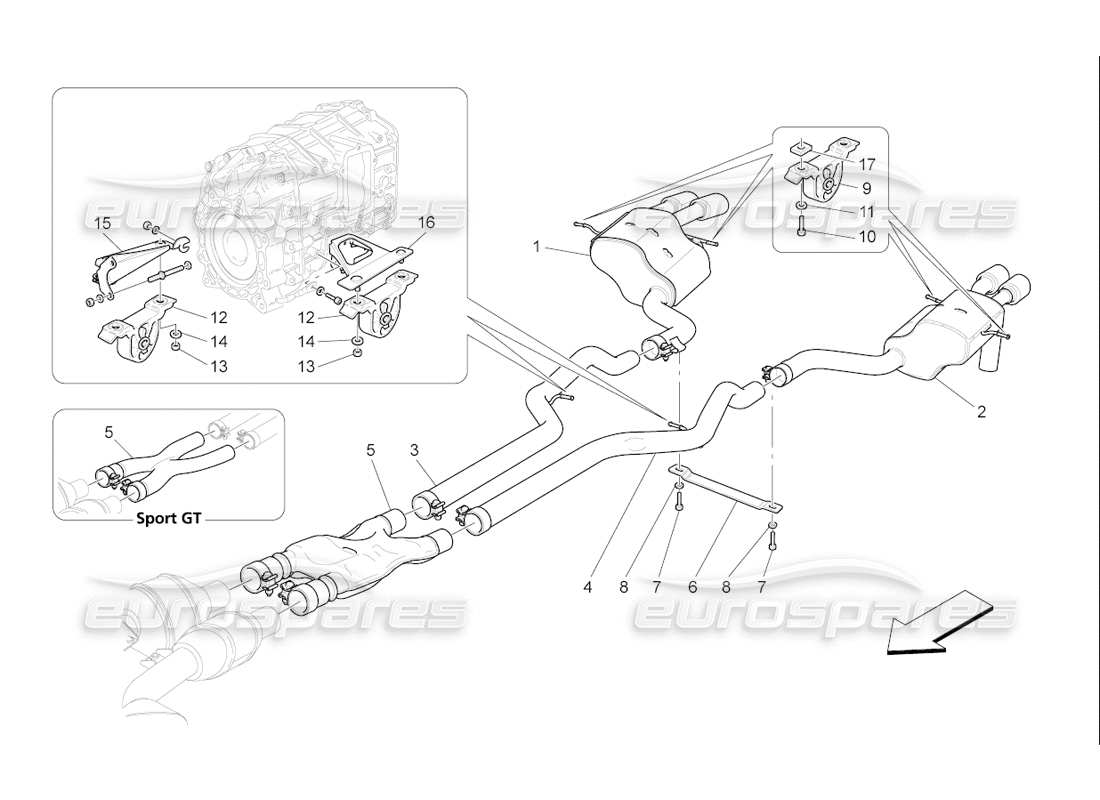 maserati qtp. (2006) 4.2 f1 diagramma delle parti dei silenziatori