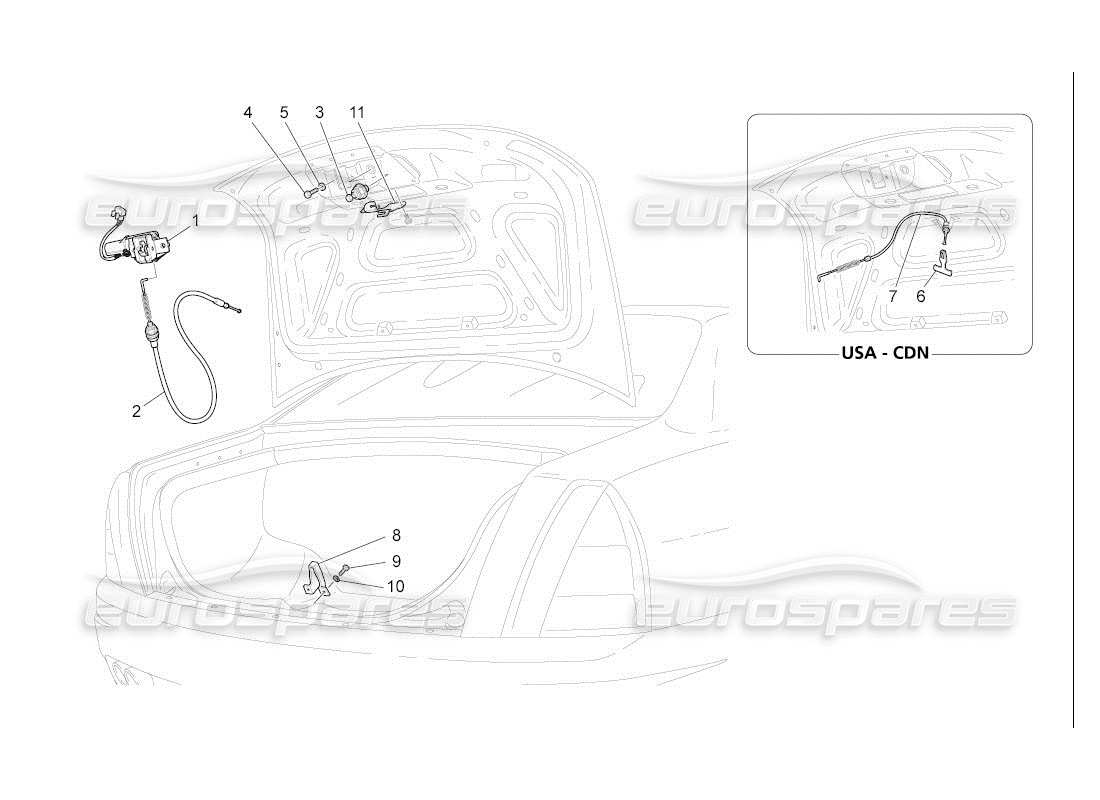 maserati qtp. (2007) 4.2 auto schema delle parti del controllo dell'apertura del cofano posteriore