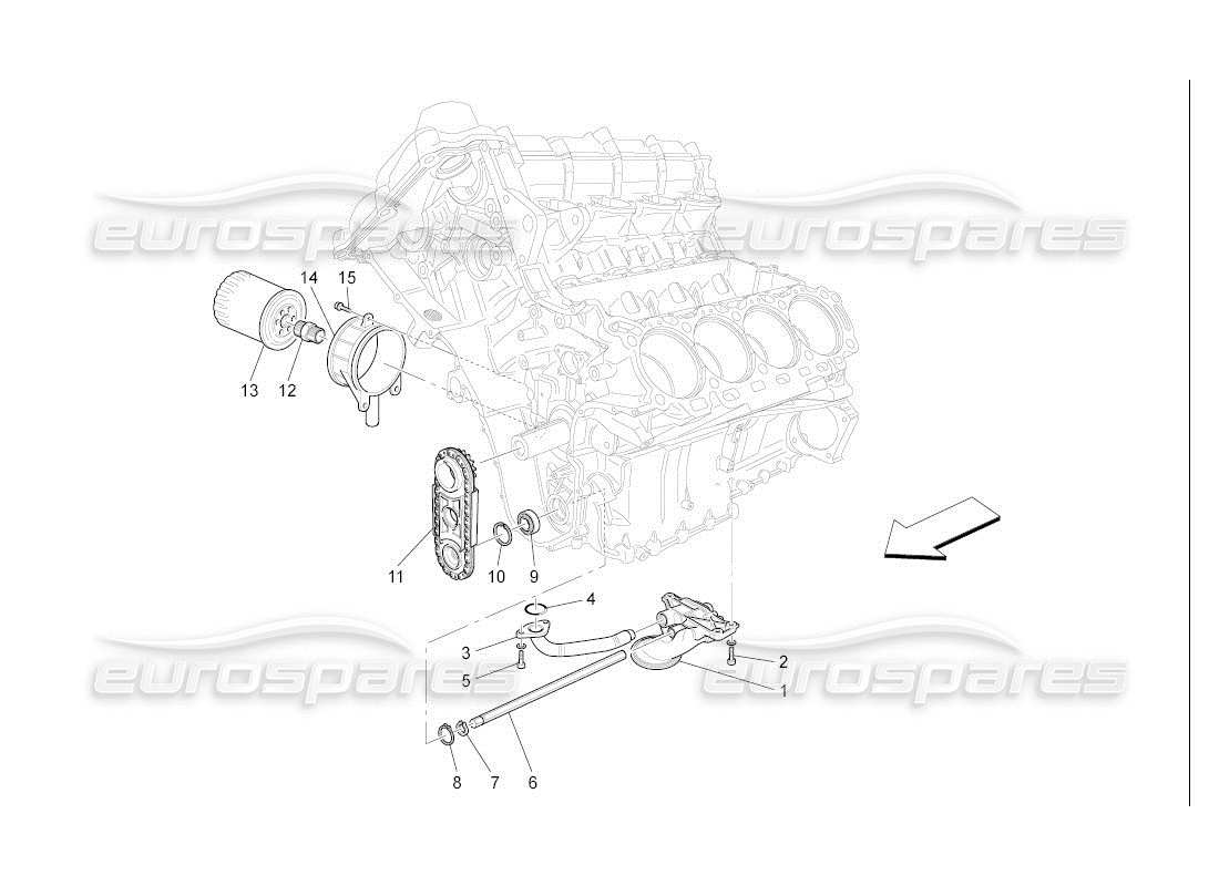 maserati qtp. (2007) 4.2 auto sistema di lubrificazione: diagramma delle parti di pompa e filtro