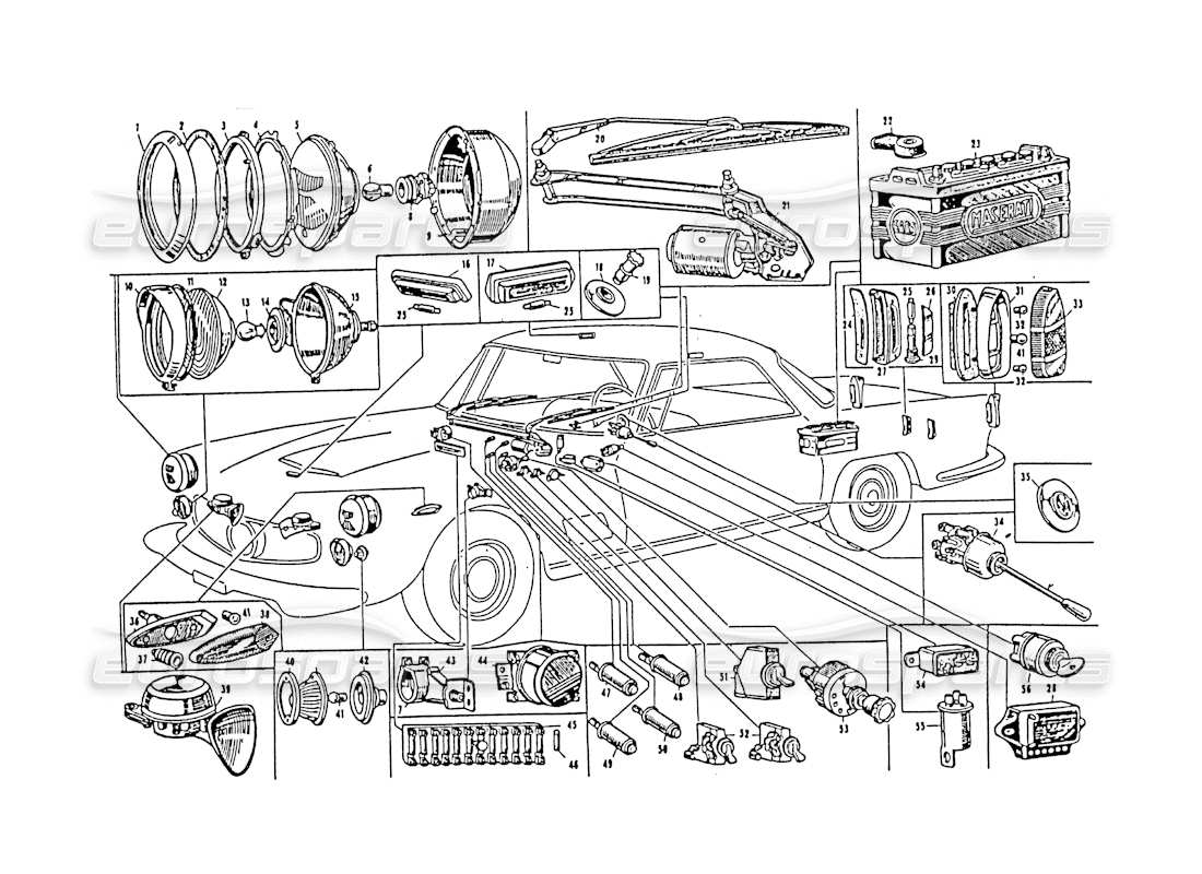 maserati 3500 gt equipaggiamento elettrico del veicolo diagramma delle parti