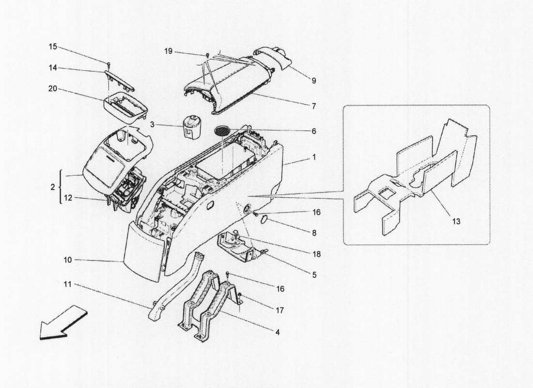 maserati qtp. v6 3.0 bt 410bhp 2wd 2017 console accessori e console posteriore schema delle parti