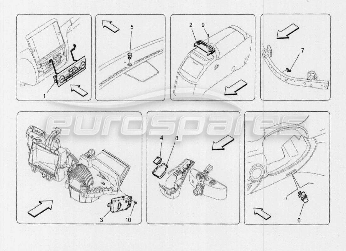 maserati qtp. v8 3.8 530bhp auto 2015 diagramma delle parti dei dispositivi della console centrale