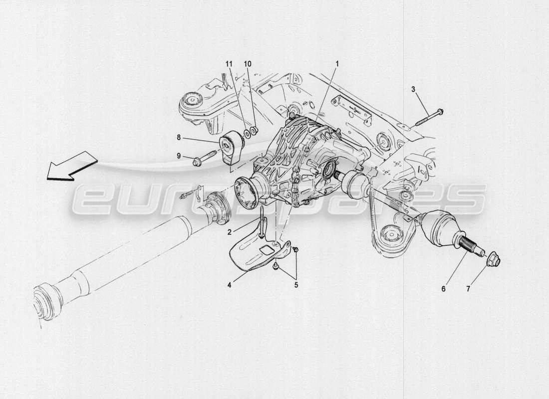 maserati qtp. v8 3.8 530bhp auto 2015 diagramma delle parti del differenziale e dei semiassi posteriori