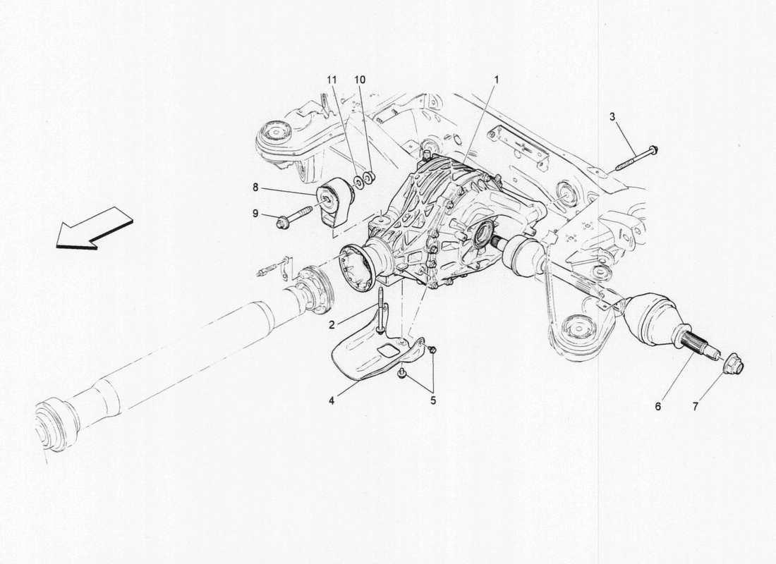 maserati qtp. v6 3.0 bt 410bhp 2015 diagramma delle parti del differenziale e dei semiassi posteriori