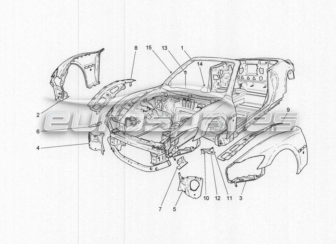 maserati grancabrio mc centenario schema delle parti della carrozzeria e dei pannelli di rivestimento esterni anteriori