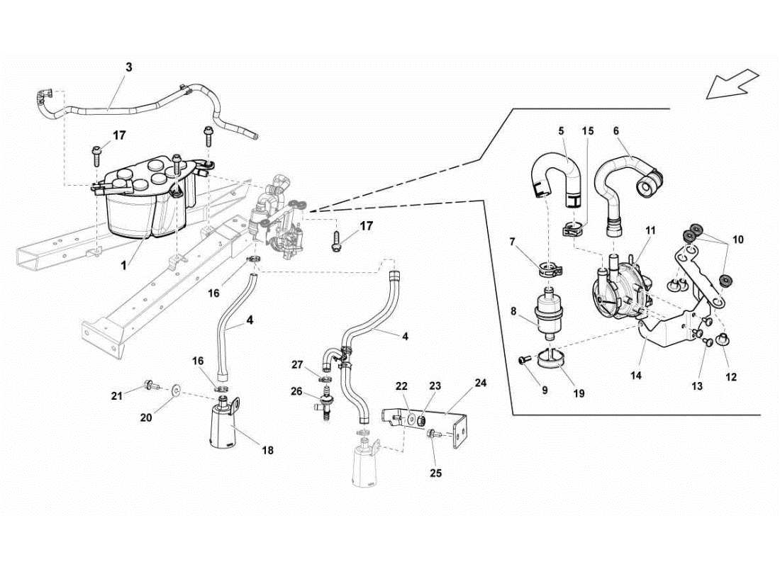 lamborghini gallardo sts ii sc diagramma delle parti del filtro del vapore