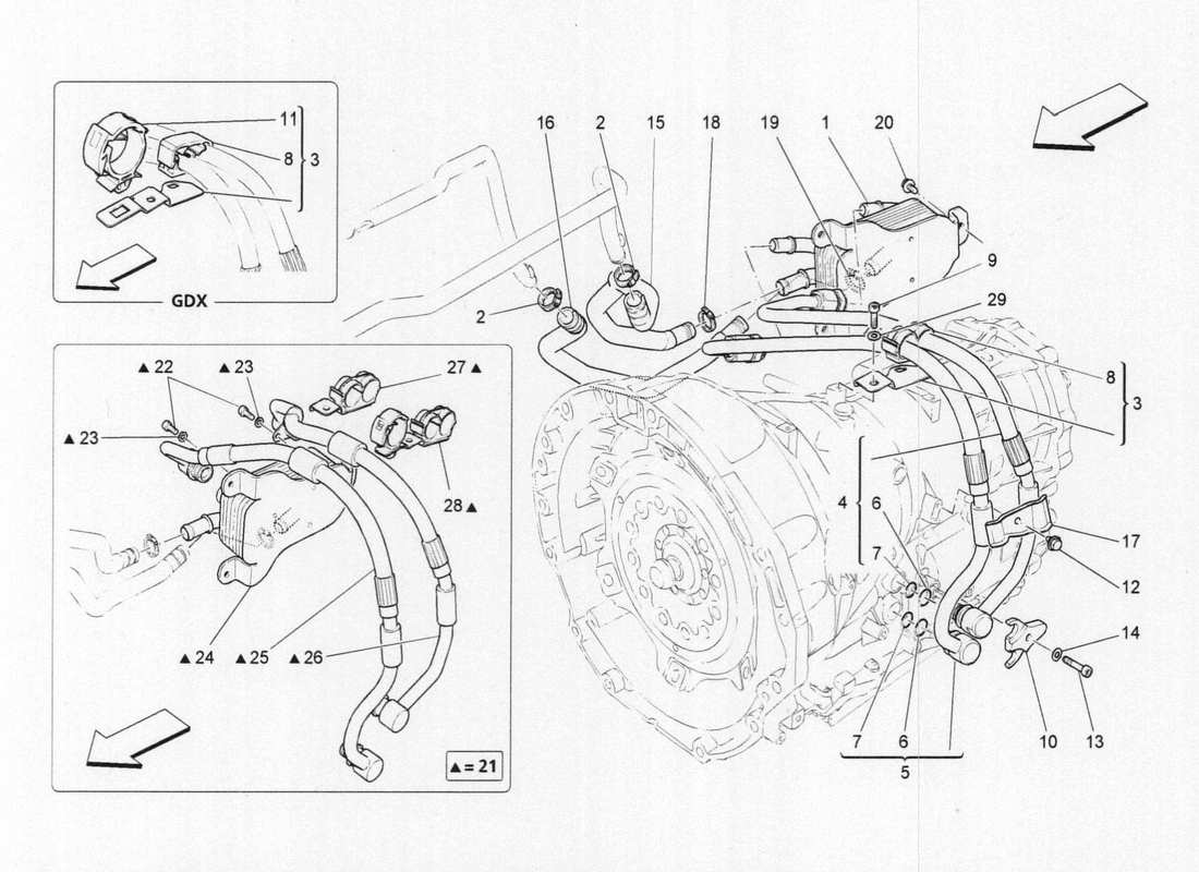 maserati qtp. v6 3.0 bt 410bhp 2015 diagramma delle parti di raffreddamento dell'olio del cambio e della lubrificazione