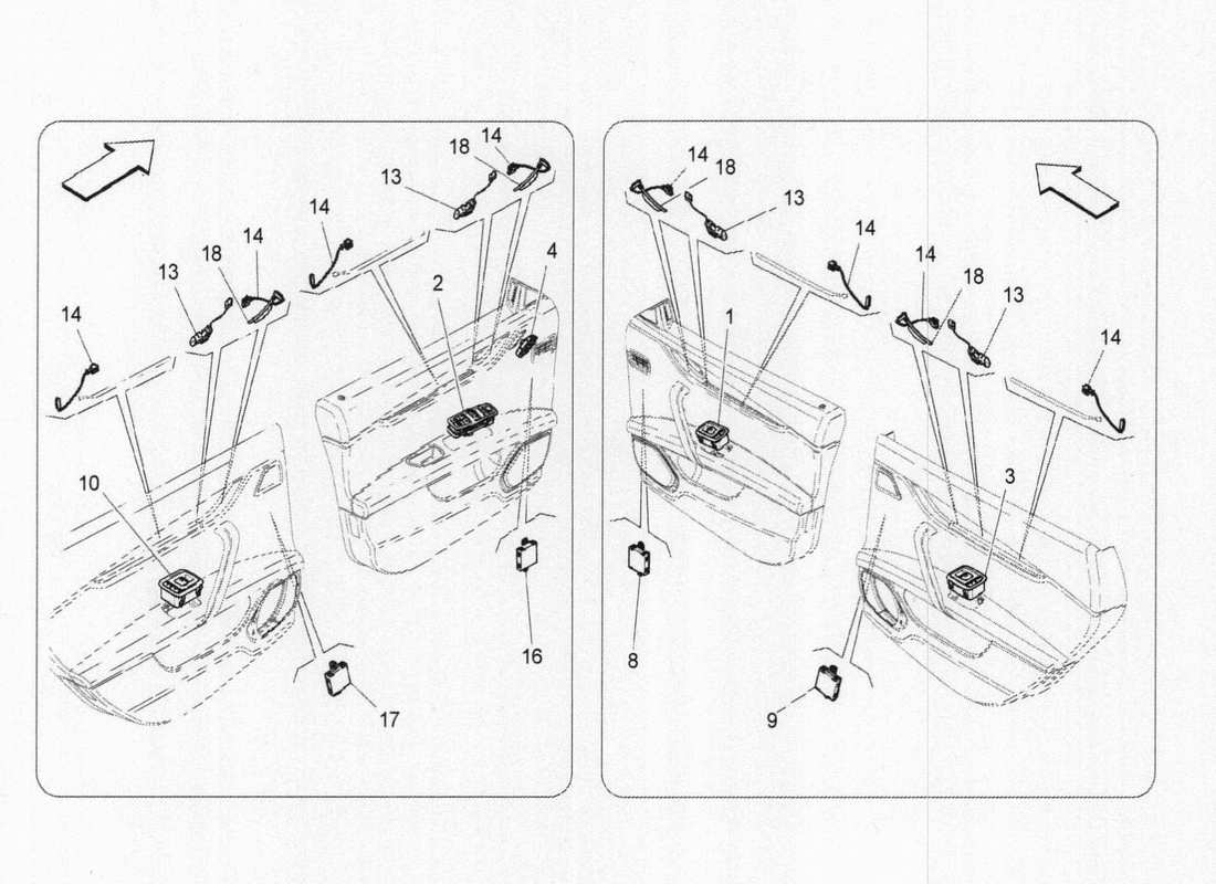 maserati qtp. v6 3.0 tds 275bhp 2017 diagramma delle parti dei dispositivi per porte