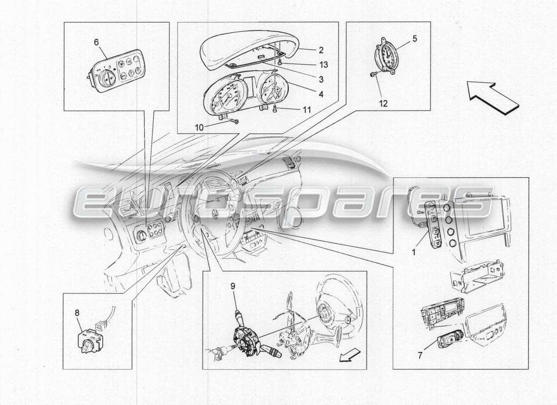 maserati grancabrio mc centenario diagramma delle parti dell'attrezzatura del cruscotto