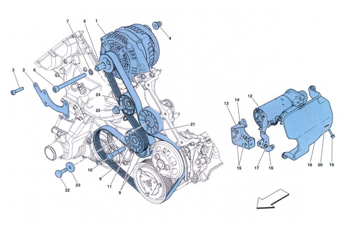 ferrari 458 challenge diagramma delle parti del generatore di corrente - motore di avvio