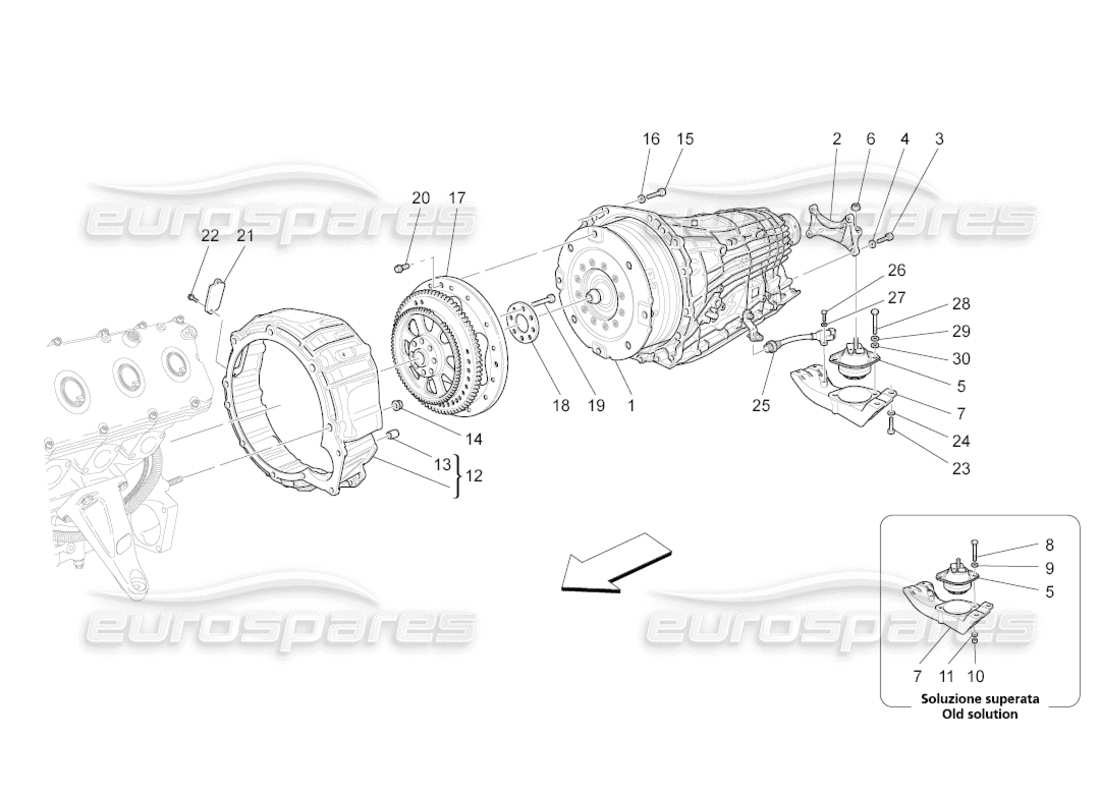 maserati grancabrio (2011) 4.7 diagramma delle parti degli alloggiamenti del cambio