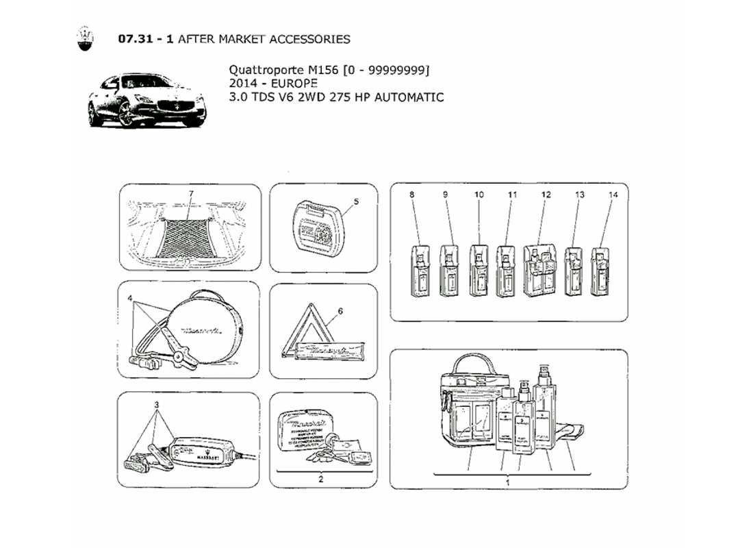 maserati qtp. v6 3.0 tds 275bhp 2014 diagramma delle parti degli accessori aftermarket