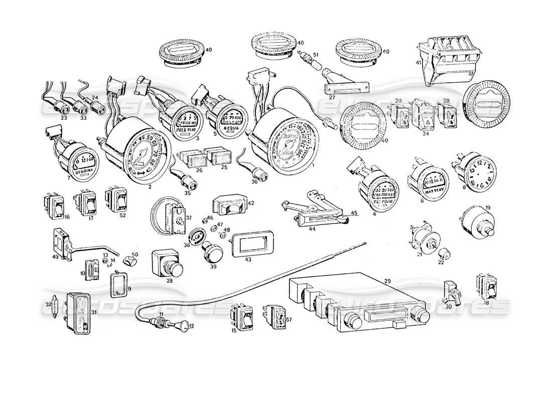 maserati khamsin strumenti del cruscotto diagramma delle parti