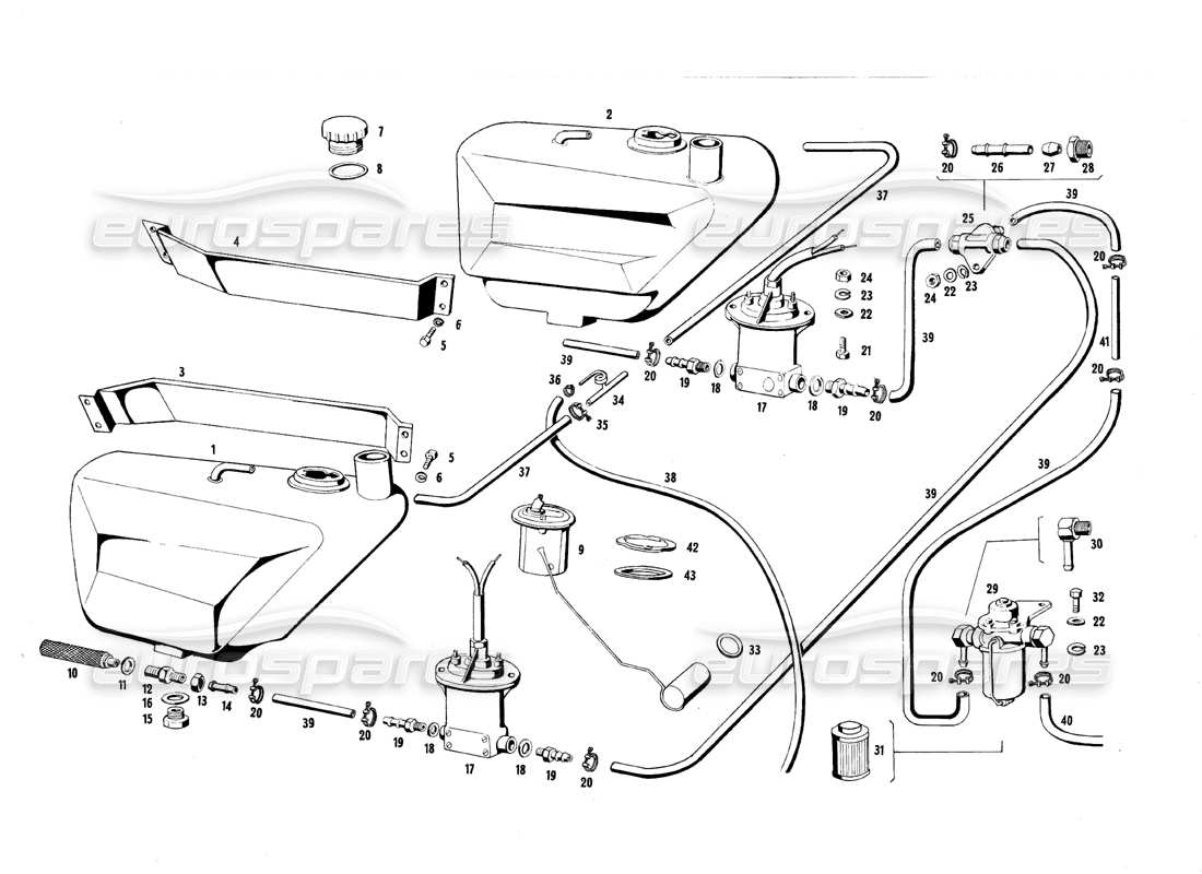 maserati qtp.v8 4.7 (s1 & s2) 1967 serbatoio e pompa del carburante diagramma delle parti