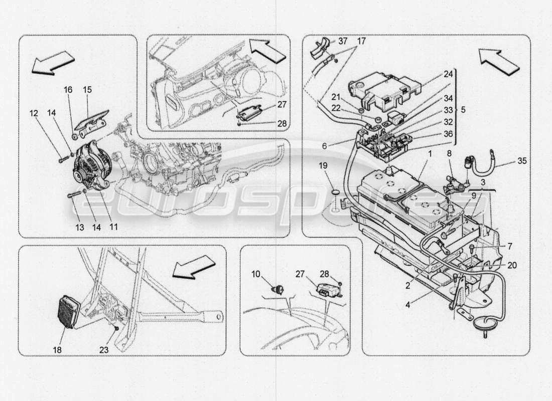 maserati qtp. v8 3.8 530bhp 2014 auto diagramma delle parti di generazione e accumulo di energia