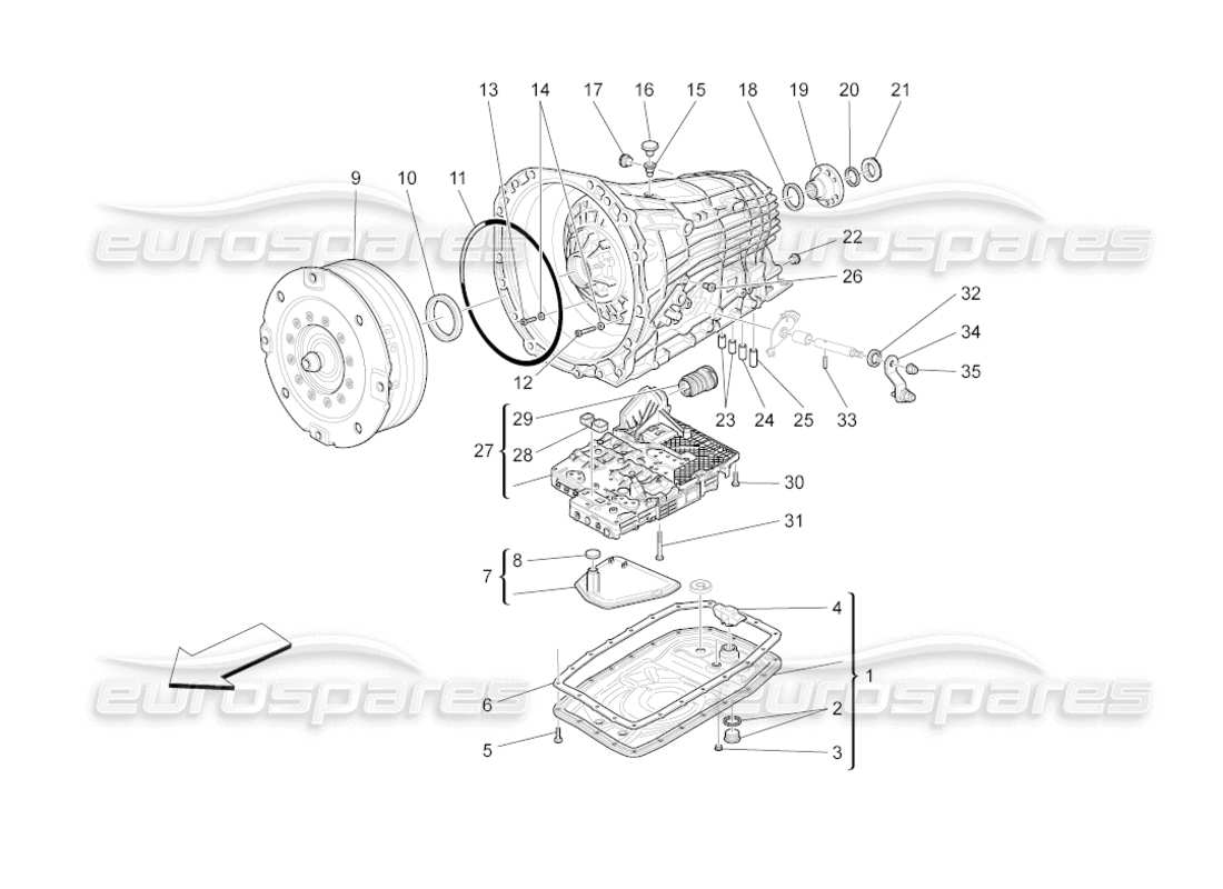 maserati grancabrio (2011) 4.7 diagramma delle parti degli alloggiamenti del cambio