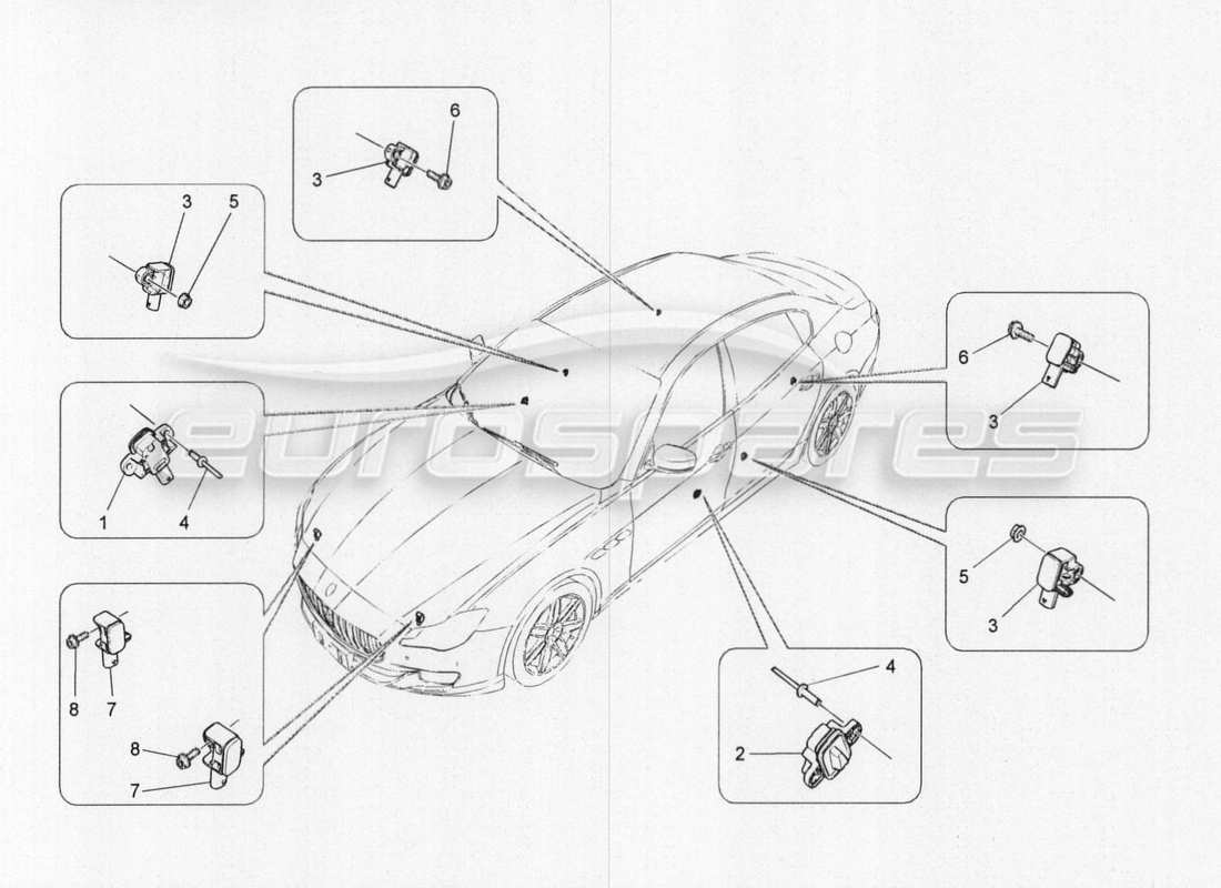 maserati qtp. v8 3.8 530bhp 2014 auto diagramma delle parti dei sensori di collisione