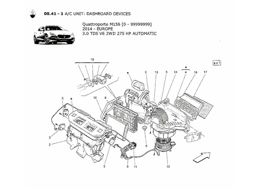 maserati qtp. v6 3.0 tds 275bhp 2014 unità a c: diagramma delle parti dei dispositivi del dashboard