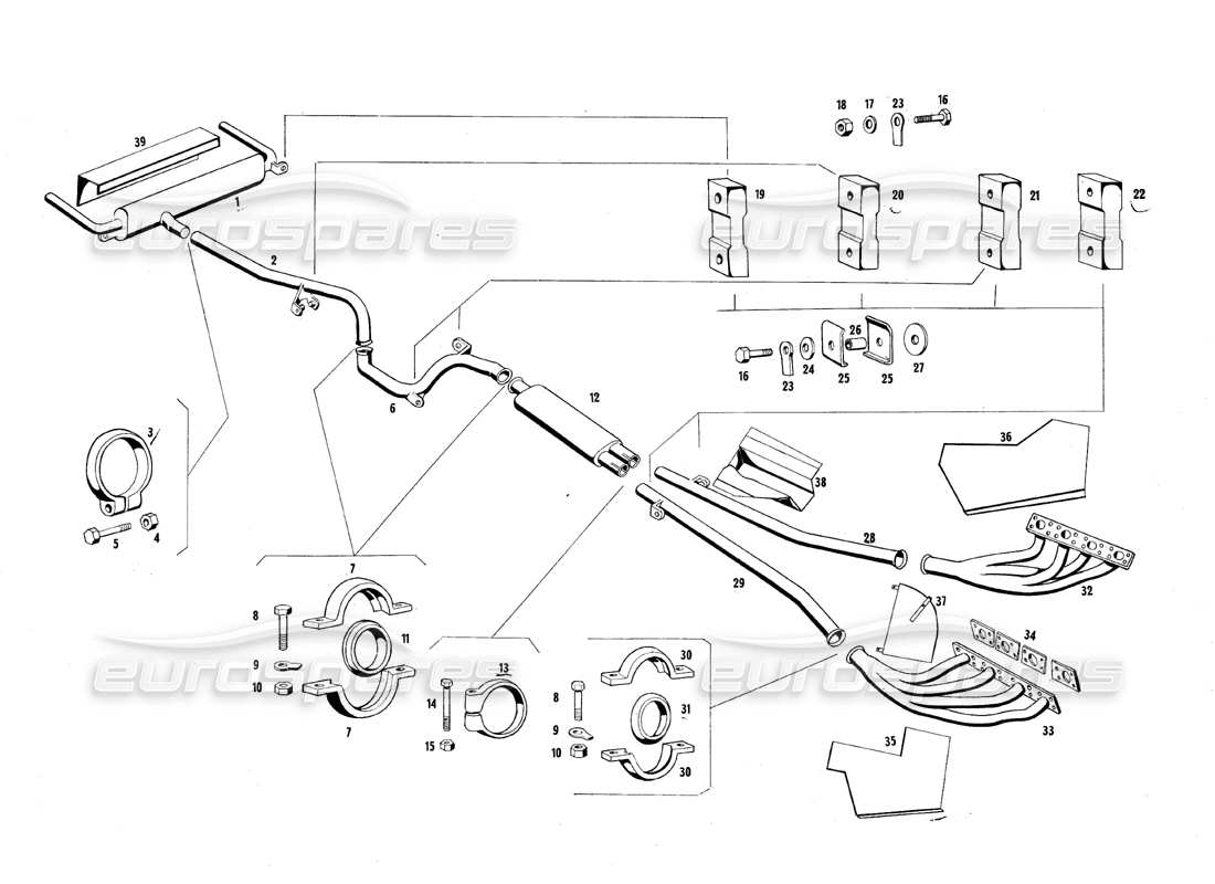 maserati qtp.v8 4.7 (s1 & s2) 1967 diagramma delle parti dei tubi di scarico