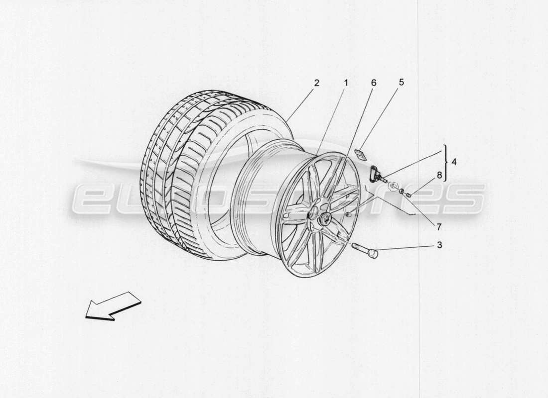 maserati qtp. v8 3.8 530bhp auto 2015 diagramma delle parti di ruote e pneumatici