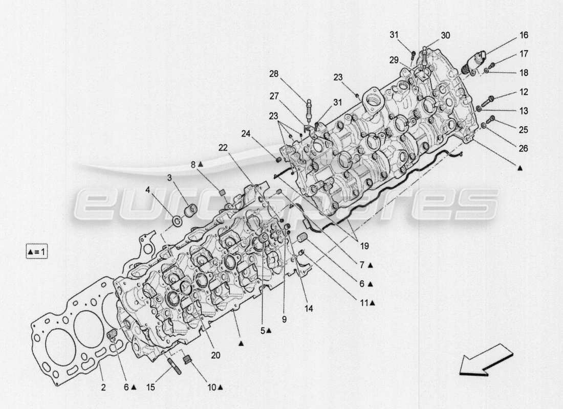 maserati qtp. v8 3.8 530bhp auto 2015 diagramma delle parti della testata del cilindro sinistra