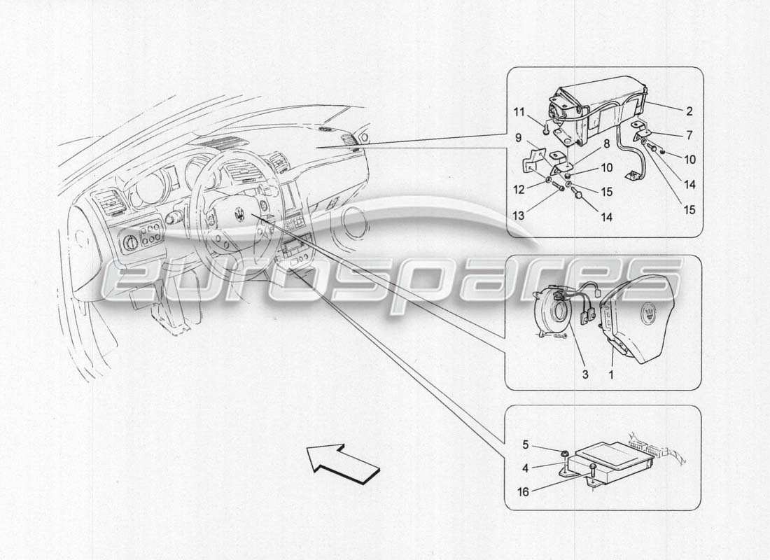maserati grancabrio mc centenario sistema airbag frontale diagramma delle parti