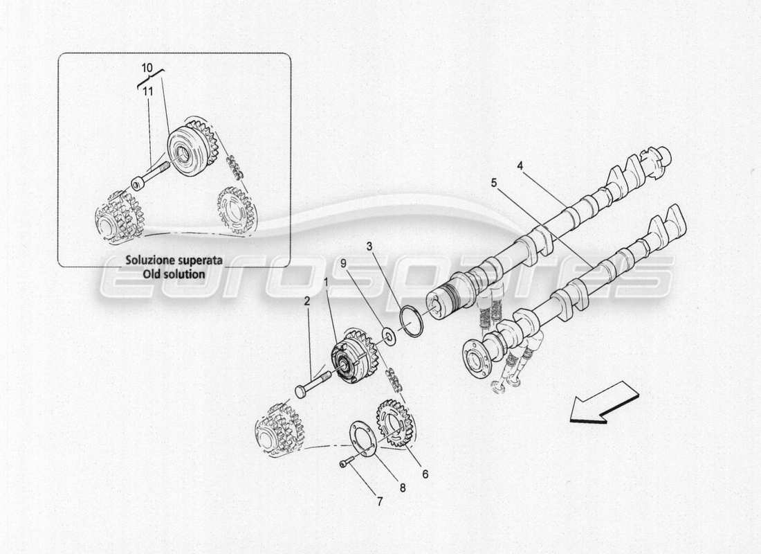 maserati granturismo special edition diagramma delle parti degli alberi a camme della testata sinistra