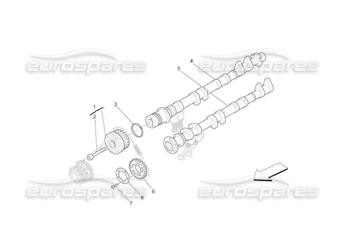 maserati qtp. (2011) 4.2 auto diagramma delle parti degli alberi a camme della testata sinistra