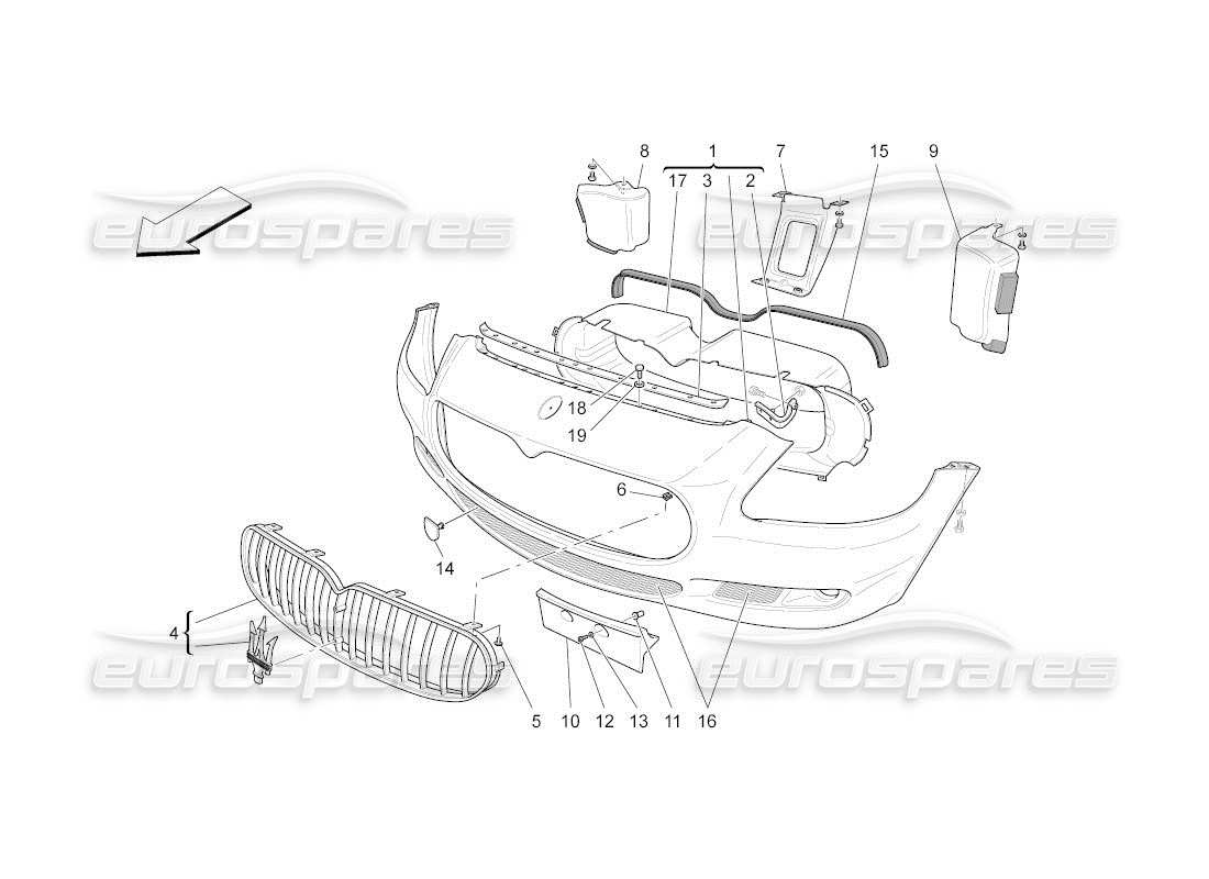 maserati qtp. (2011) 4.7 auto schema delle parti paraurti anteriore