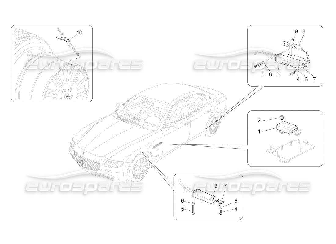 maserati qtp. (2011) 4.7 auto sistema di monitoraggio della pressione dei pneumatici schema delle parti