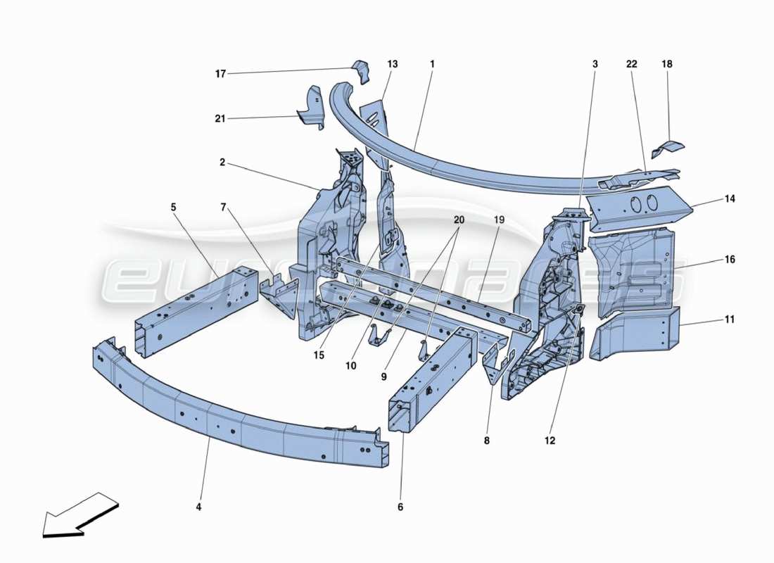 ferrari 488 challenge diagramma delle parti del telaio anteriore