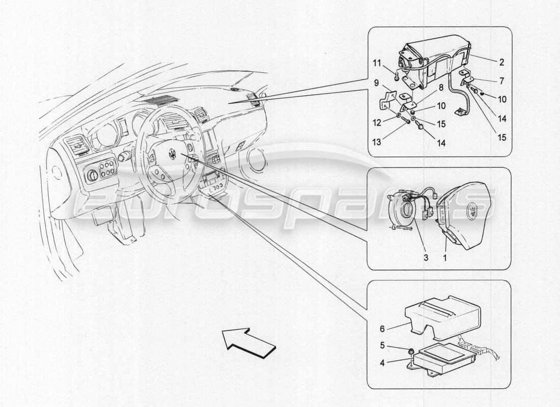 maserati granturismo special edition diagramma delle parti del sistema airbag anteriore