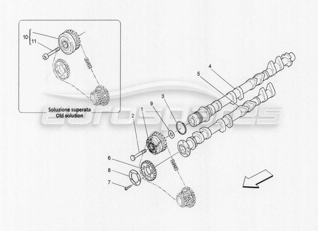 maserati granturismo special edition diagramma delle parti degli alberi a camme della testata destra