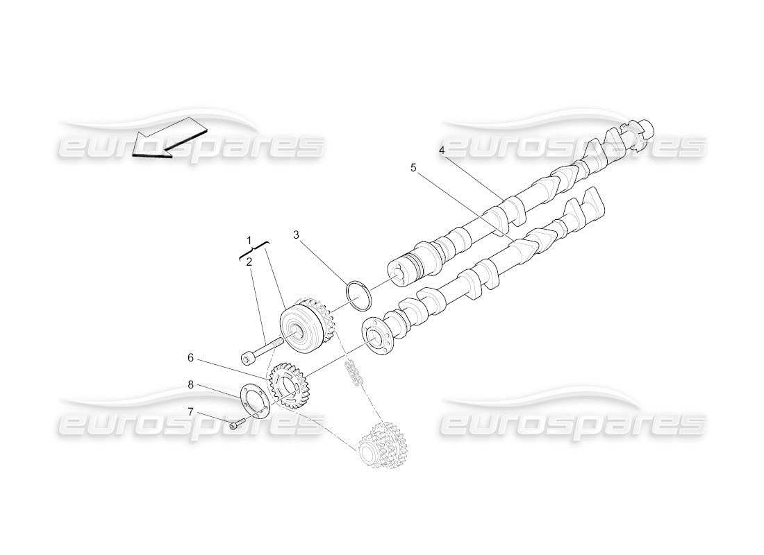 maserati qtp. (2011) 4.2 auto diagramma delle parti degli alberi a camme della testata destra