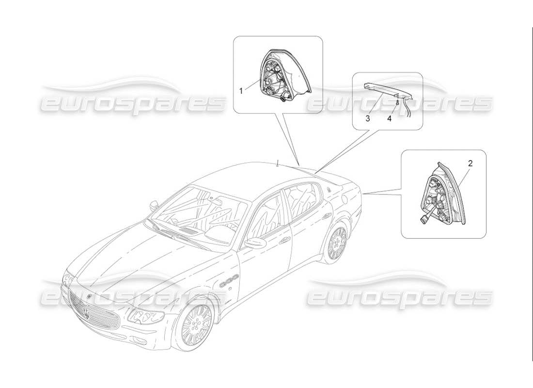 maserati qtp. (2009) 4.7 auto diagramma delle parti dei gruppi ottici posteriori