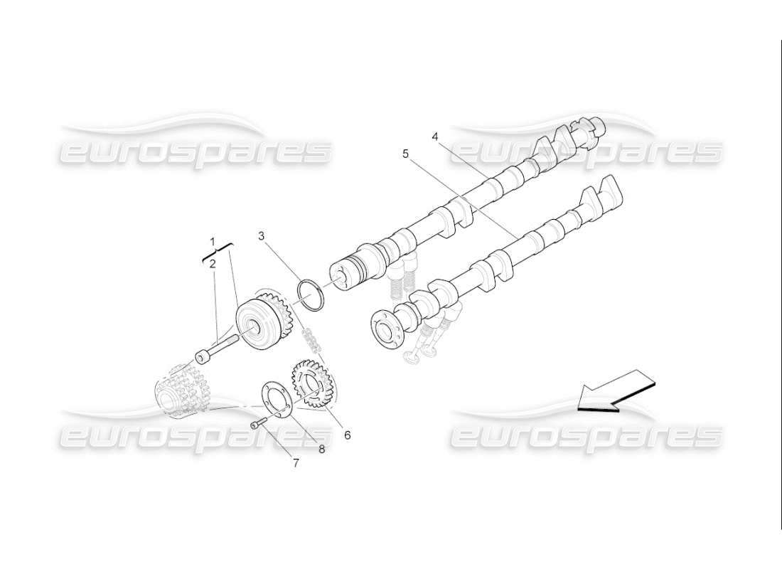 maserati qtp. (2009) 4.7 auto diagramma delle parti degli alberi a camme della testata sinistra