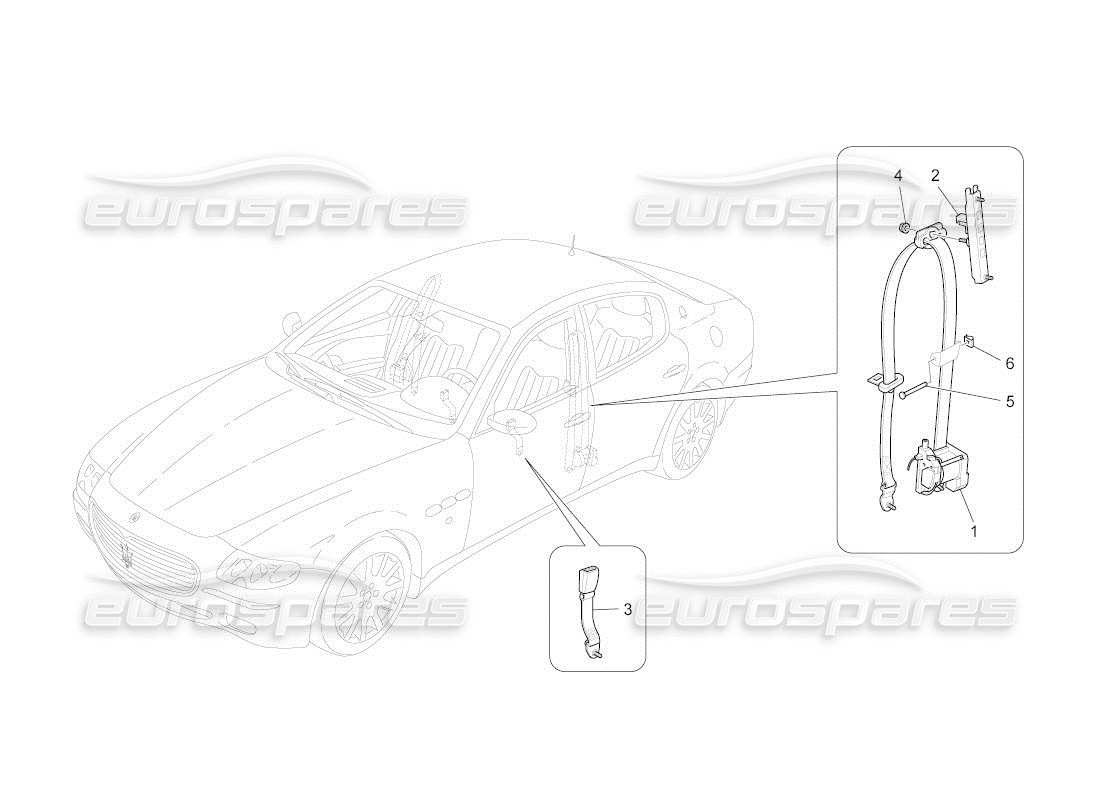 maserati qtp. (2011) 4.7 auto diagramma delle parti delle cinture di sicurezza anteriori