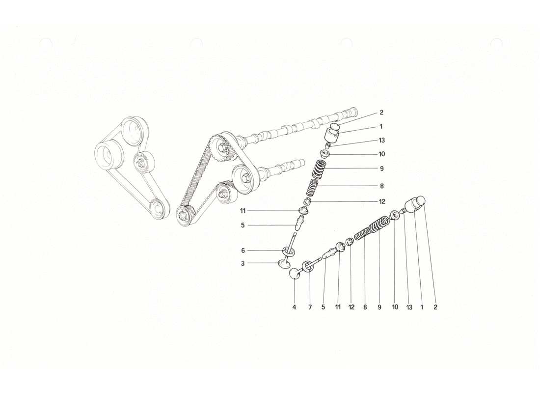 ferrari 208 gtb gts sistema di distribuzione - punterie diagramma delle parti
