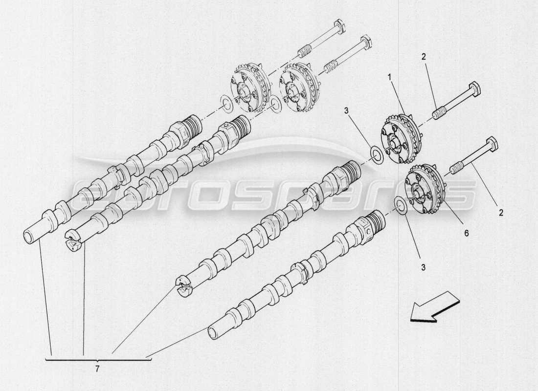 maserati qtp. v8 3.8 530bhp auto 2015 diagramma delle parti degli alberi a camme della testata sinistra