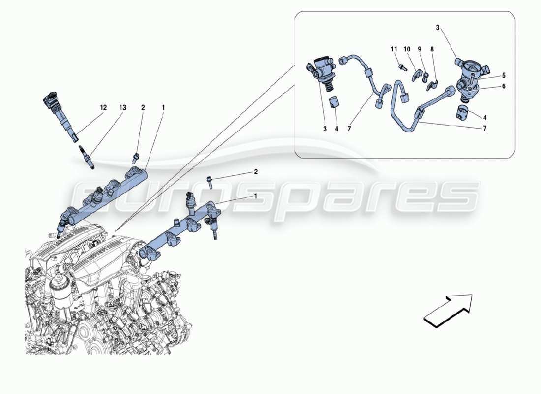 ferrari 488 challenge rail del carburante diagramma delle parti